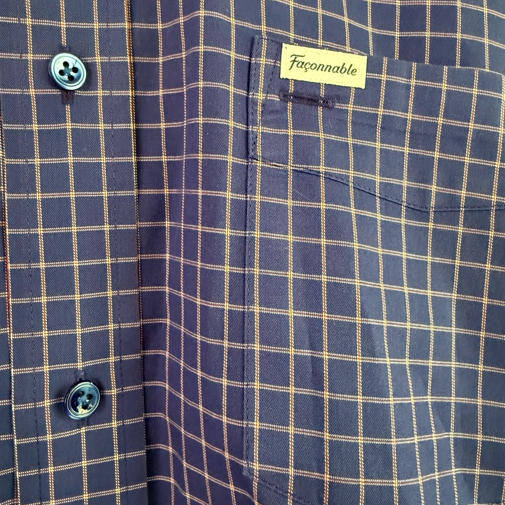 Faconnable Men’s Navy and White Windowpane Button-Down Shirt Size Large NWT - Picture 6 of 10
